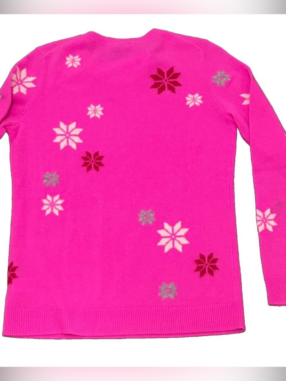 NWT Talbot’s 100% Cashmere Pink Multi Snowflake Holiday Crewneck Sweater PS $229